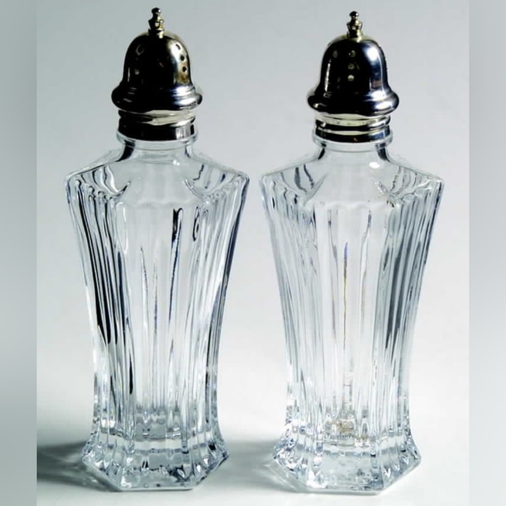 Mikasa "Diamond Fire" large silver & lead crystal Salt & Pepper shaker set - NEW